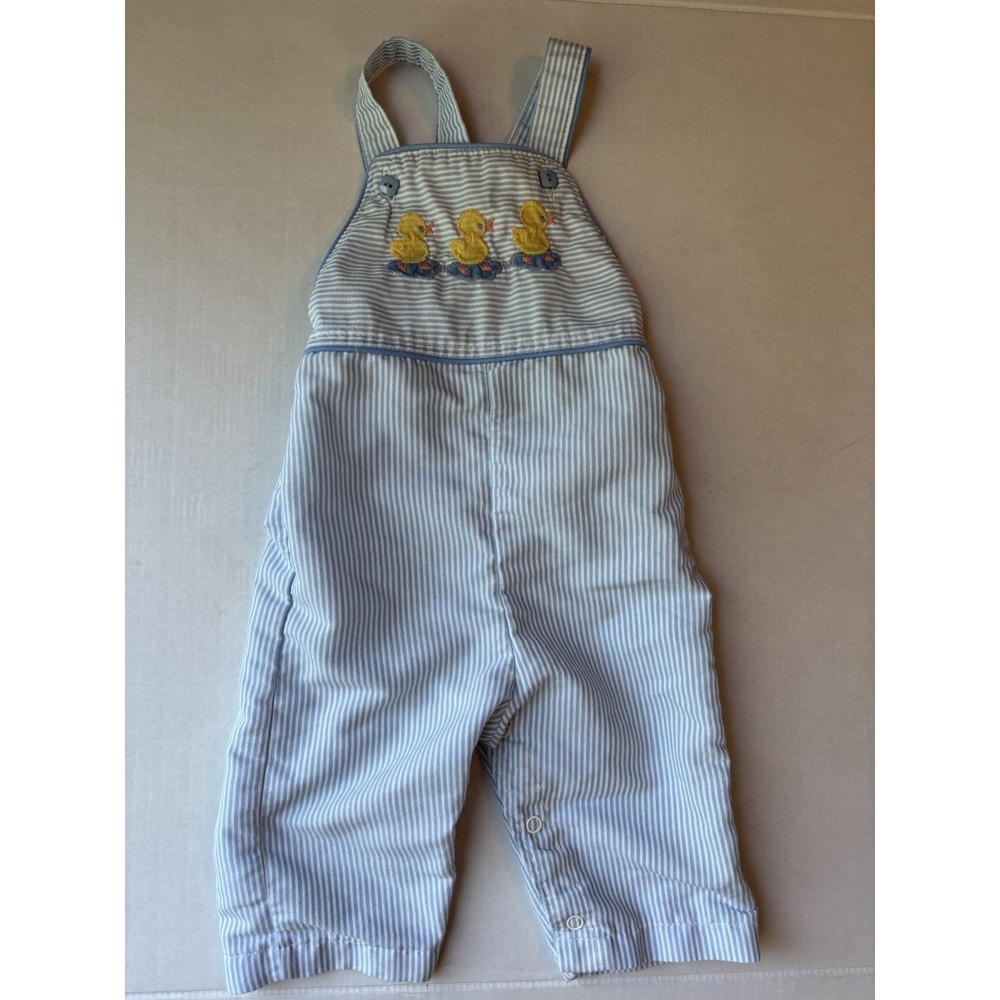 Healthtex Vintage Blue Seersucker Duck Embroidered Smocked Overall Size 12m